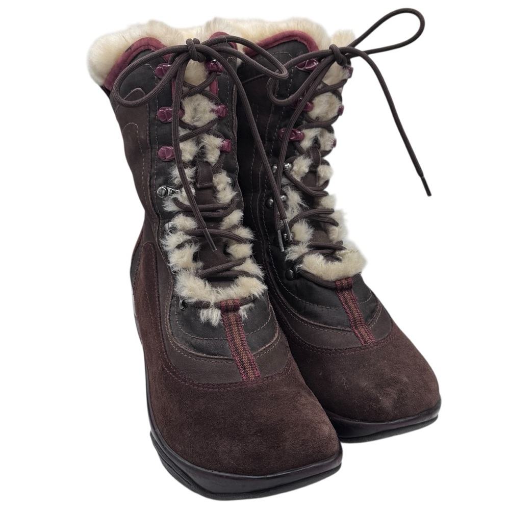 J-41 Pacific Women’s Chocolate Brown Winter Boots with Faux Fur Trim - Size 8